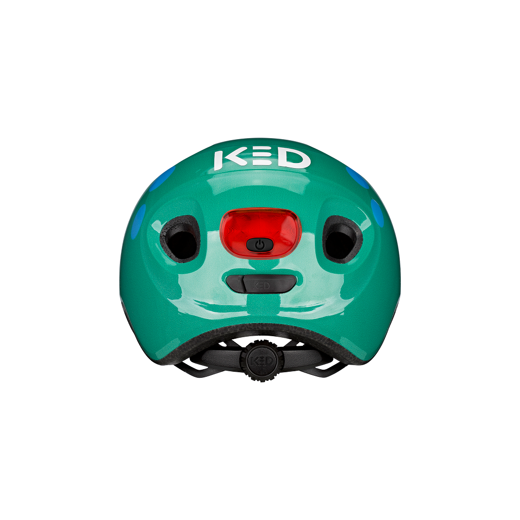 KED Meggy Spark Kinderhelm in Grün mit LED-Rücklicht, Rückansicht